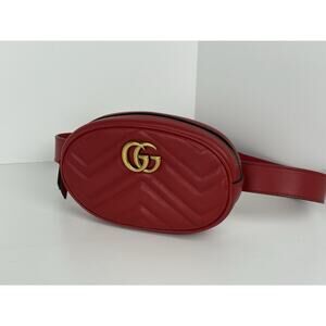 Gucci Marmont Red Leather Interlocking G Oval Belt Bag 75/30